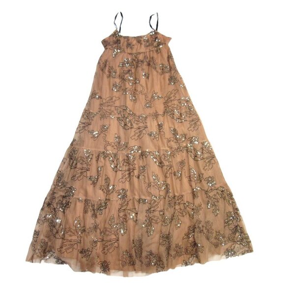 NWT by Anthropologie Petite Sequined Tulle Maeve Maxi in Neutral Tank Dress MP - Picture 2 of 7